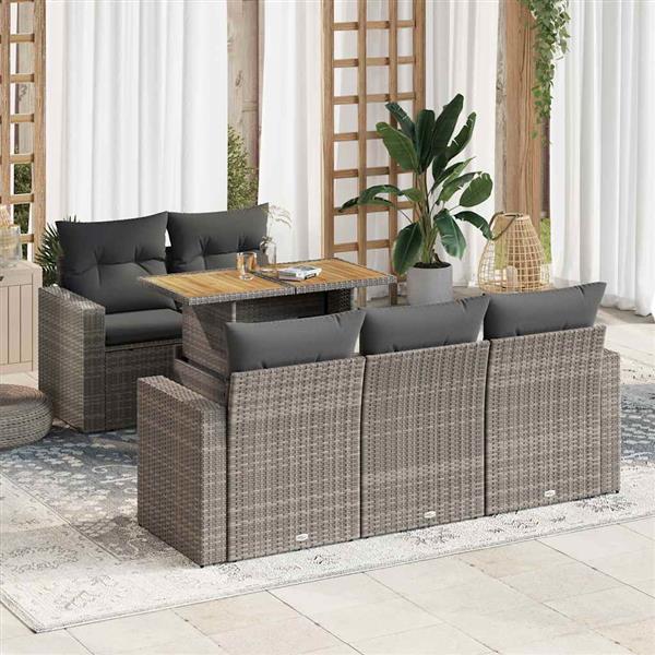Grote foto vidaxl 6 delige loungeset met kussens poly rattan grijs tuin en terras tuinmeubelen