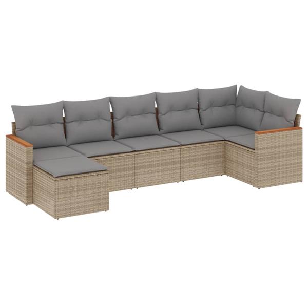 Grote foto vidaxl 7 delige loungeset met kussens poly rattan gemengd beige tuin en terras tuinmeubelen