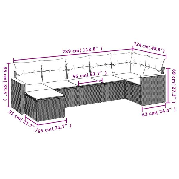 Grote foto vidaxl 7 delige loungeset met kussens poly rattan gemengd beige tuin en terras tuinmeubelen