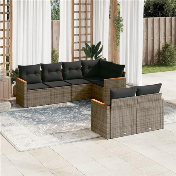 Grote foto vidaxl 7 delige loungeset met kussens poly rattan grijs tuin en terras tuinmeubelen