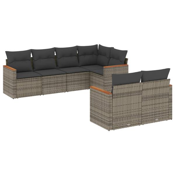 Grote foto vidaxl 7 delige loungeset met kussens poly rattan grijs tuin en terras tuinmeubelen