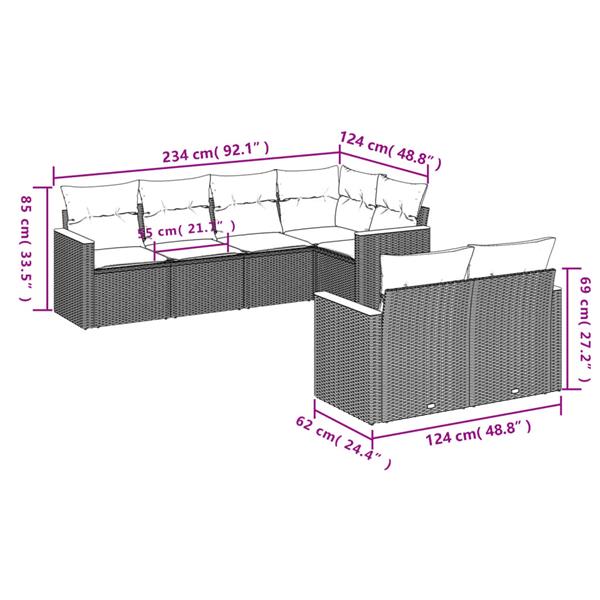 Grote foto vidaxl 7 delige loungeset met kussens poly rattan grijs tuin en terras tuinmeubelen
