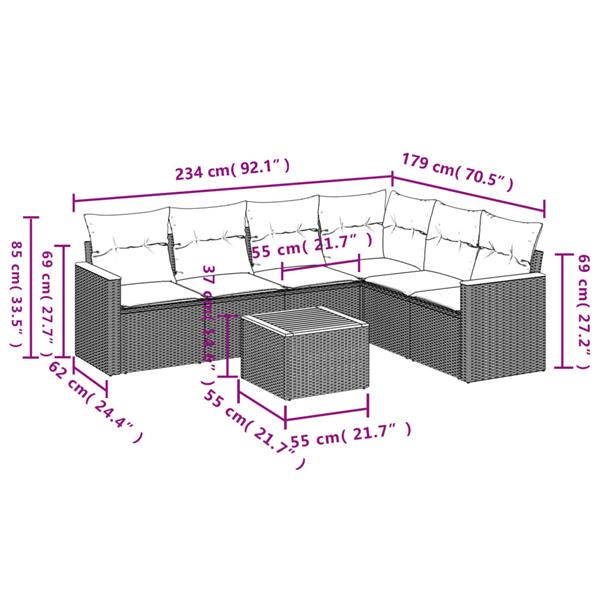 Grote foto vidaxl 7 delige loungeset met kussens poly rattan gemengd beige tuin en terras tuinmeubelen