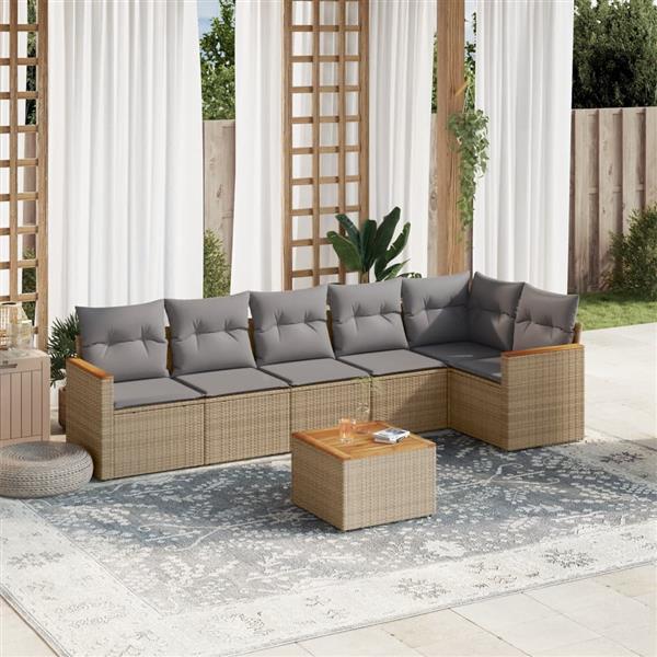 Grote foto vidaxl 7 delige loungeset met kussens poly rattan gemengd beige tuin en terras tuinmeubelen
