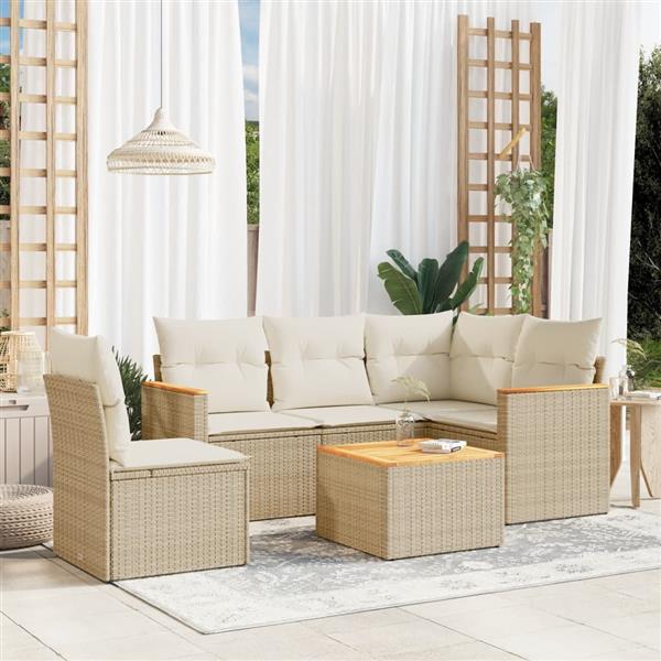 Grote foto vidaxl 6 delige loungeset met kussens poly rattan beige tuin en terras tuinmeubelen