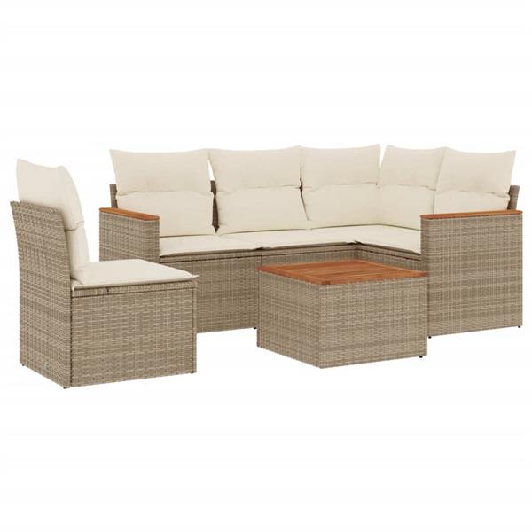 Grote foto vidaxl 6 delige loungeset met kussens poly rattan beige tuin en terras tuinmeubelen