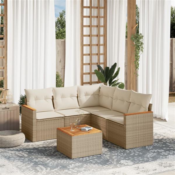 Grote foto vidaxl 6 delige loungeset met kussens poly rattan beige tuin en terras tuinmeubelen