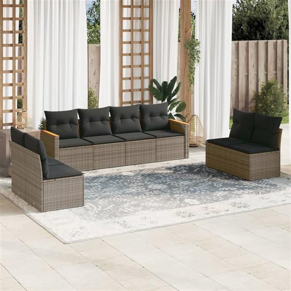 Grote foto vidaxl 8 delige loungeset met kussens poly rattan grijs tuin en terras tuinmeubelen