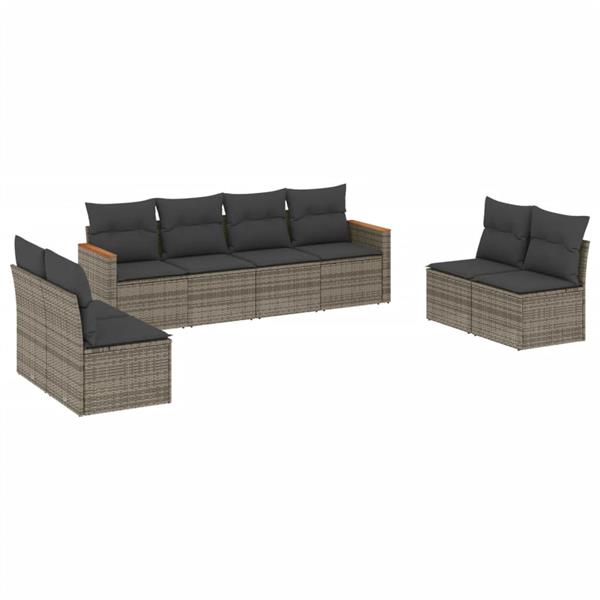 Grote foto vidaxl 8 delige loungeset met kussens poly rattan grijs tuin en terras tuinmeubelen