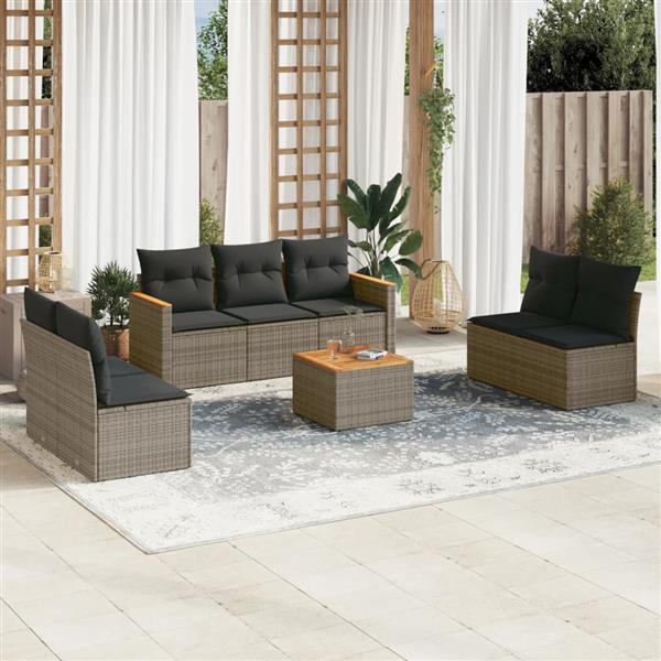 Grote foto vidaxl 8 delige loungeset met kussens poly rattan grijs tuin en terras tuinmeubelen