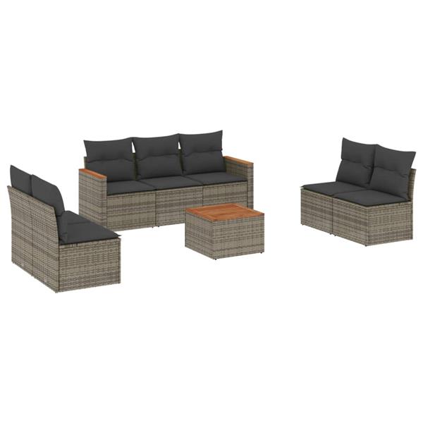 Grote foto vidaxl 8 delige loungeset met kussens poly rattan grijs tuin en terras tuinmeubelen