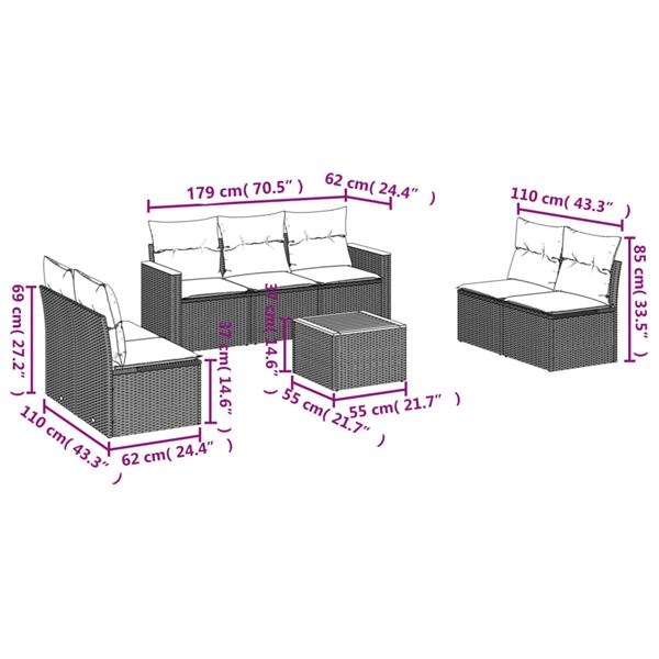 Grote foto vidaxl 8 delige loungeset met kussens poly rattan grijs tuin en terras tuinmeubelen