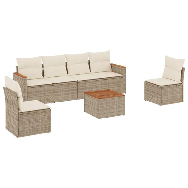 Grote foto vidaxl 7 delige loungeset met kussens poly rattan beige tuin en terras tuinmeubelen