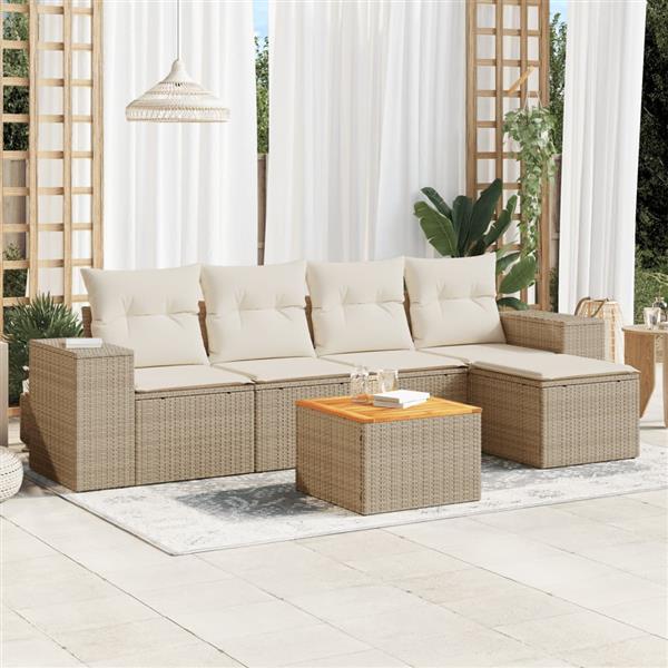 Grote foto vidaxl 6 delige loungeset met kussens poly rattan beige tuin en terras tuinmeubelen
