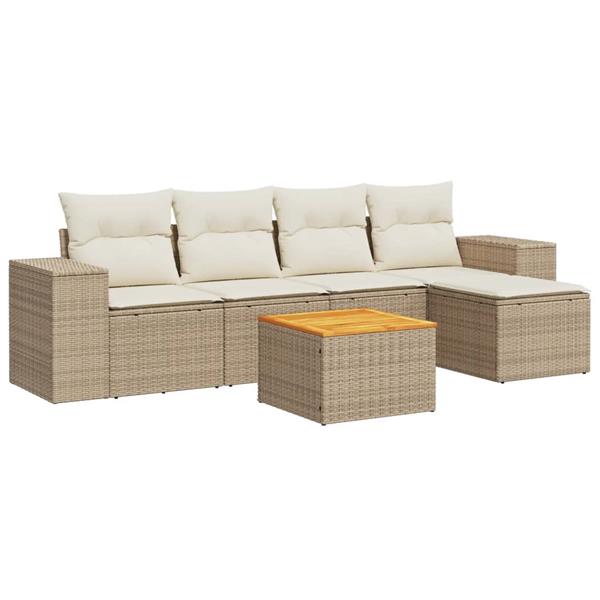 Grote foto vidaxl 6 delige loungeset met kussens poly rattan beige tuin en terras tuinmeubelen