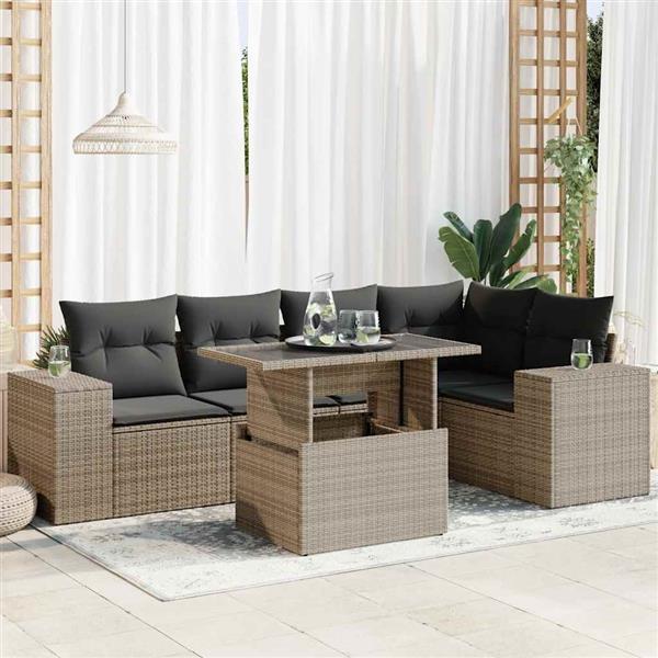 Grote foto vidaxl 6 delige loungeset met kussens poly rattan grijs tuin en terras tuinmeubelen