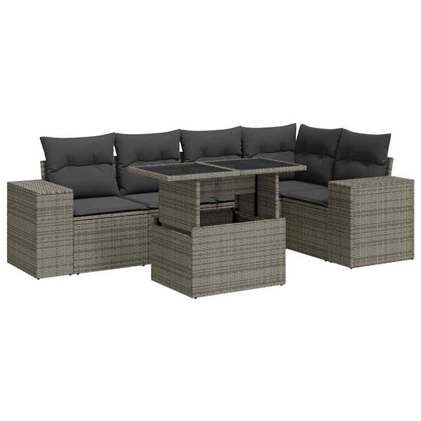 Grote foto vidaxl 6 delige loungeset met kussens poly rattan grijs tuin en terras tuinmeubelen