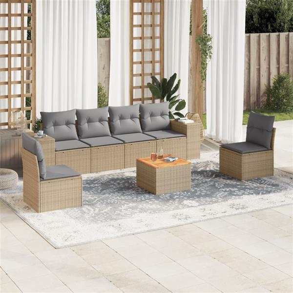 Grote foto vidaxl 7 delige loungeset met kussens poly rattan beige tuin en terras tuinmeubelen