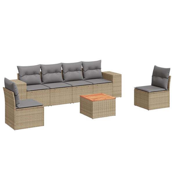 Grote foto vidaxl 7 delige loungeset met kussens poly rattan beige tuin en terras tuinmeubelen