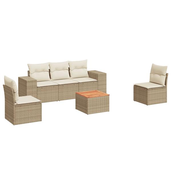 Grote foto vidaxl 6 delige loungeset met kussens poly rattan beige tuin en terras tuinmeubelen