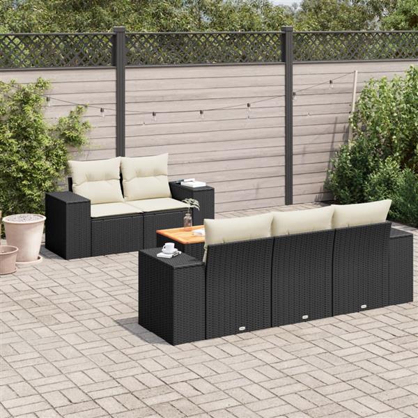 Grote foto vidaxl 6 delige loungeset met kussens poly rattan zwart tuin en terras tuinmeubelen