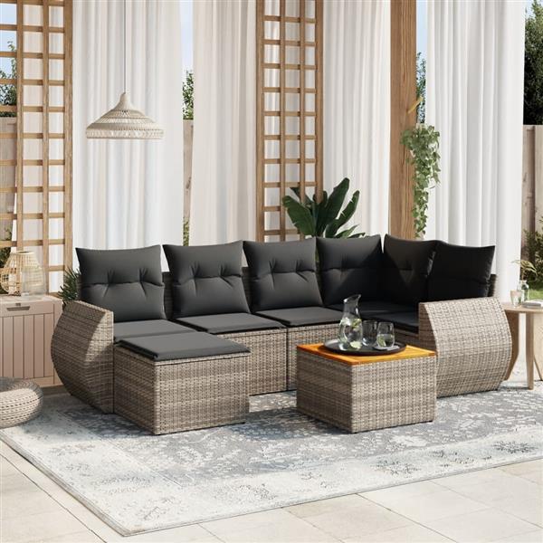 Grote foto vidaxl 7 delige loungeset met kussens poly rattan grijs tuin en terras tuinmeubelen