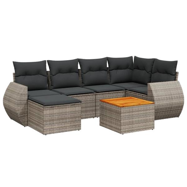 Grote foto vidaxl 7 delige loungeset met kussens poly rattan grijs tuin en terras tuinmeubelen