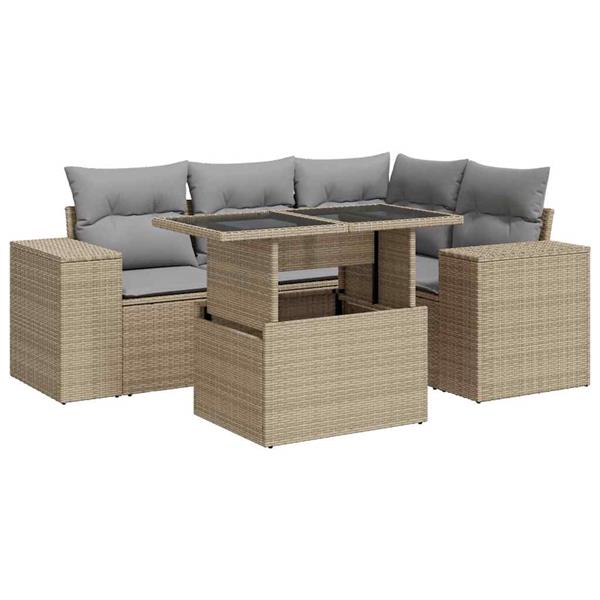 Grote foto vidaxl 5 delige loungeset met kussens poly rattan beige tuin en terras tuinmeubelen