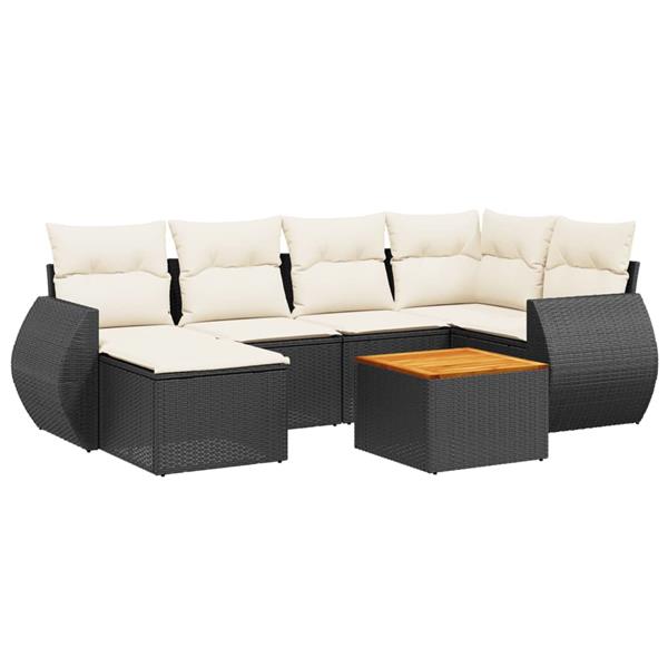 Grote foto vidaxl 7 delige loungeset met kussens poly rattan zwart tuin en terras tuinmeubelen