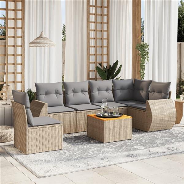 Grote foto vidaxl 7 delige loungeset met kussens poly rattan beige tuin en terras tuinmeubelen