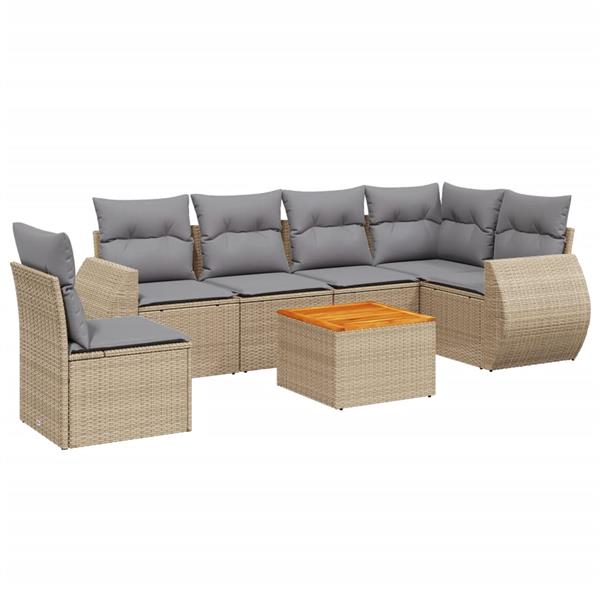 Grote foto vidaxl 7 delige loungeset met kussens poly rattan beige tuin en terras tuinmeubelen