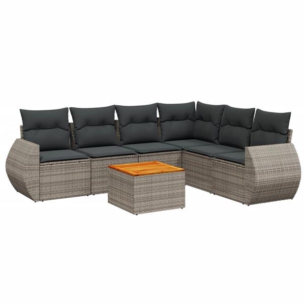 Grote foto vidaxl 7 delige loungeset met kussens poly rattan grijs tuin en terras tuinmeubelen