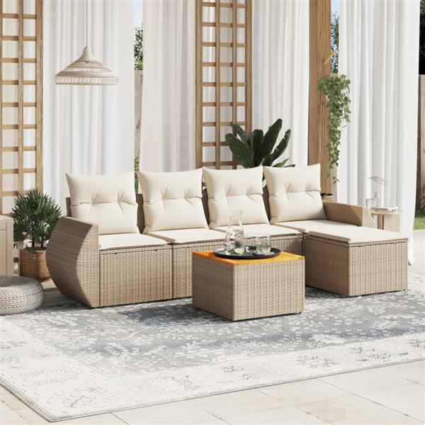 Grote foto vidaxl 6 delige loungeset met kussens poly rattan beige tuin en terras tuinmeubelen