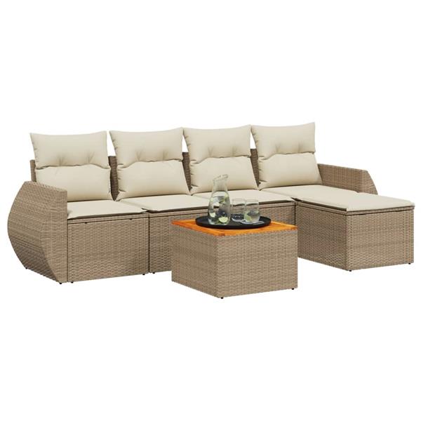 Grote foto vidaxl 6 delige loungeset met kussens poly rattan beige tuin en terras tuinmeubelen