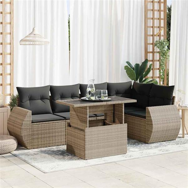 Grote foto vidaxl 6 delige loungeset met kussens poly rattan grijs tuin en terras tuinmeubelen