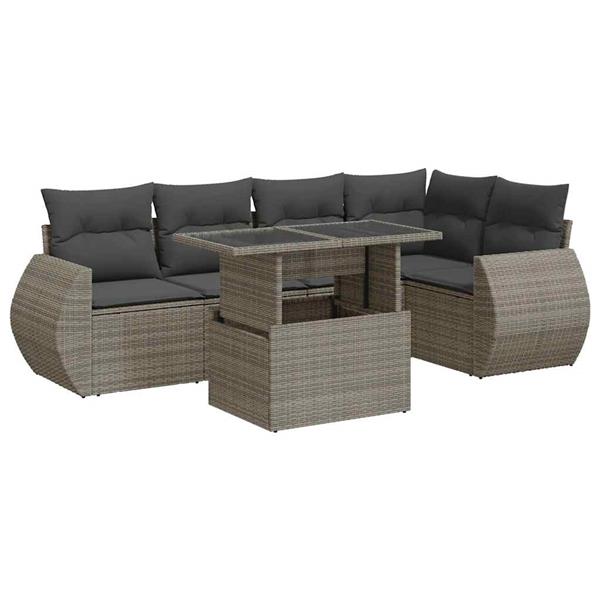 Grote foto vidaxl 6 delige loungeset met kussens poly rattan grijs tuin en terras tuinmeubelen