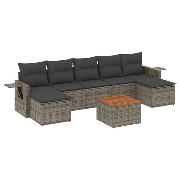 Grote foto vidaxl 8 delige loungeset met kussens poly rattan grijs tuin en terras tuinmeubelen