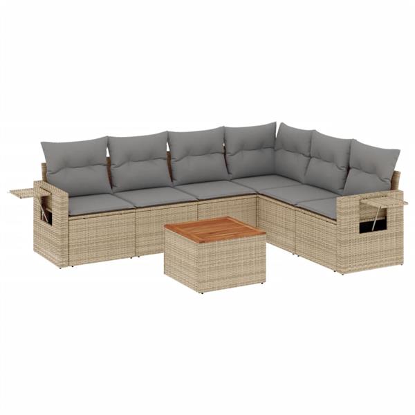 Grote foto vidaxl 7 delige loungeset met kussens poly rattan beige tuin en terras tuinmeubelen