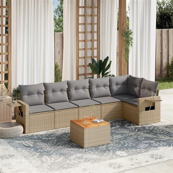 Grote foto vidaxl 7 delige loungeset met kussens poly rattan beige tuin en terras tuinmeubelen