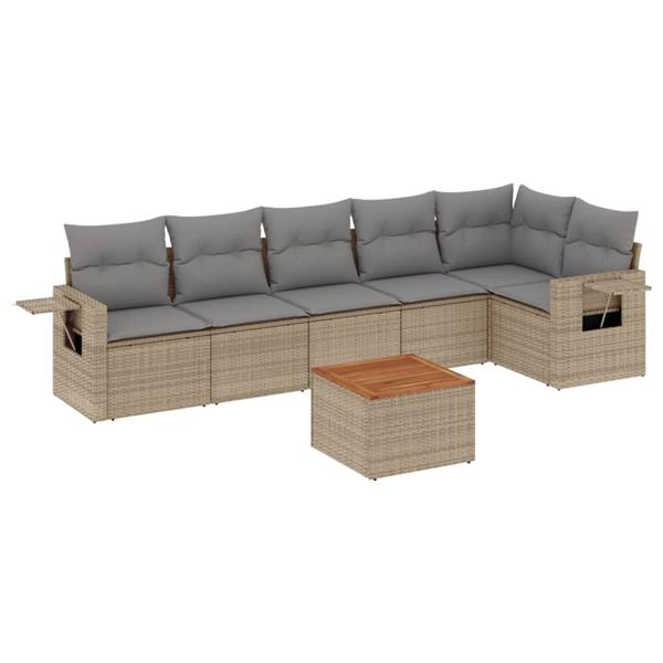 Grote foto vidaxl 7 delige loungeset met kussens poly rattan beige tuin en terras tuinmeubelen