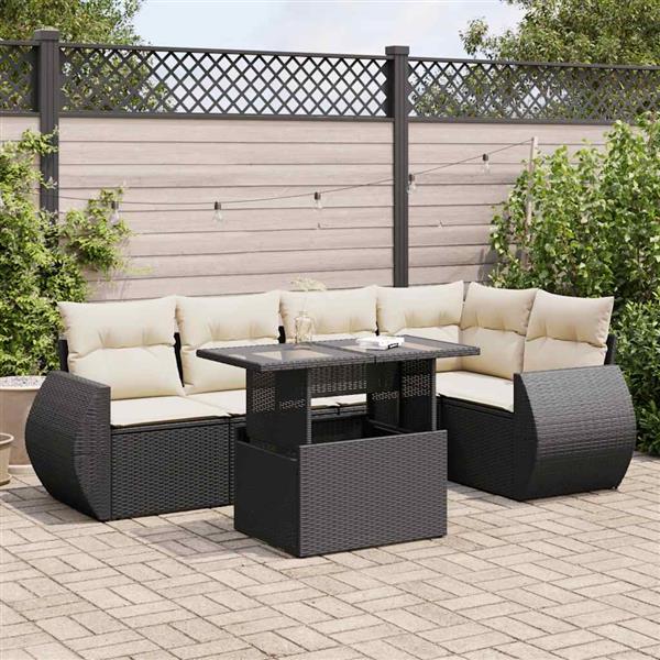 Grote foto vidaxl 6 delige loungeset met kussens poly rattan zwart tuin en terras tuinmeubelen