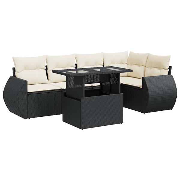 Grote foto vidaxl 6 delige loungeset met kussens poly rattan zwart tuin en terras tuinmeubelen
