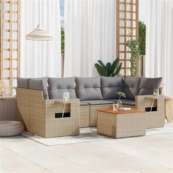 Grote foto vidaxl 7 delige loungeset met kussens poly rattan beige tuin en terras tuinmeubelen
