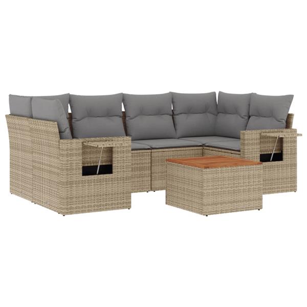 Grote foto vidaxl 7 delige loungeset met kussens poly rattan beige tuin en terras tuinmeubelen