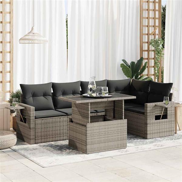 Grote foto vidaxl 6 delige loungeset met kussens poly rattan grijs tuin en terras tuinmeubelen