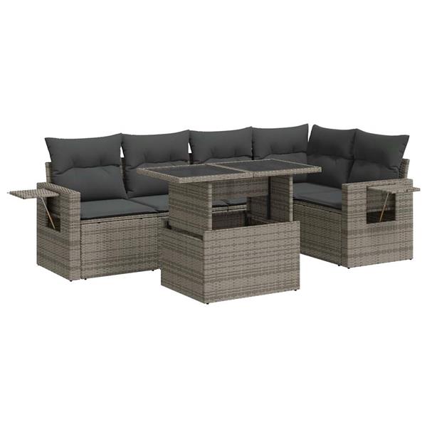 Grote foto vidaxl 6 delige loungeset met kussens poly rattan grijs tuin en terras tuinmeubelen