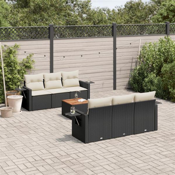 Grote foto vidaxl 7 delige loungeset met kussens poly rattan zwart tuin en terras tuinmeubelen