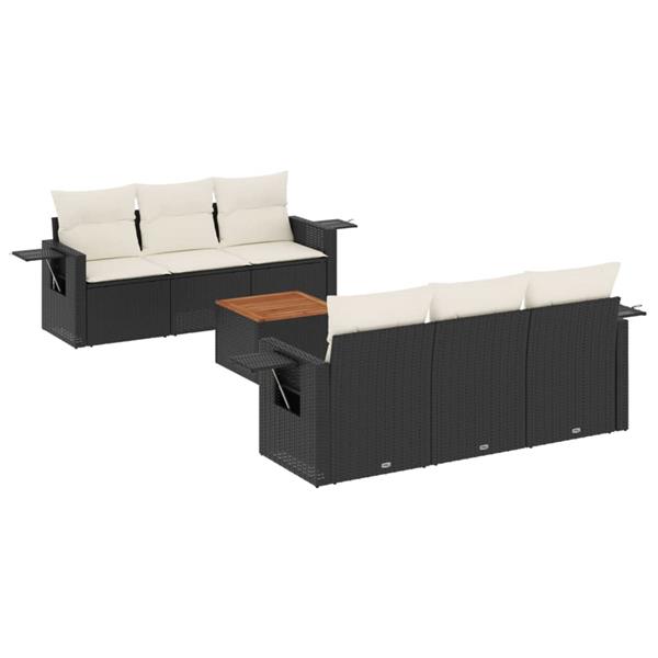 Grote foto vidaxl 7 delige loungeset met kussens poly rattan zwart tuin en terras tuinmeubelen