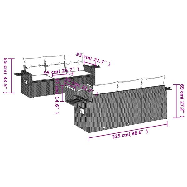 Grote foto vidaxl 7 delige loungeset met kussens poly rattan zwart tuin en terras tuinmeubelen