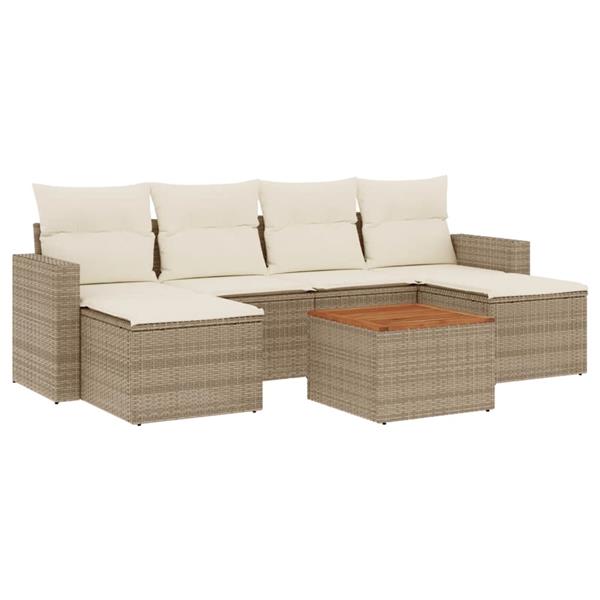 Grote foto vidaxl 7 delige loungeset met kussens poly rattan beige tuin en terras tuinmeubelen
